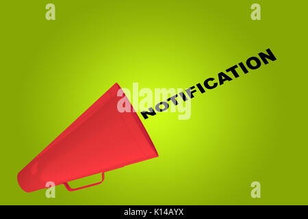 3D illustration de 'NOTIFICATION' title découlant d'un haut-parleur Banque D'Images