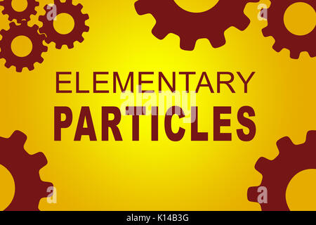 Particules élémentaires inscription concept illustration avec des chiffres sur l'engrenage de rouge sur fond jaune Banque D'Images