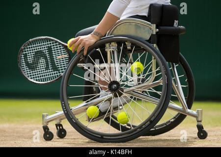 Détail de tennis en fauteuil roulant au Wimbledon Championships 2017 Banque D'Images