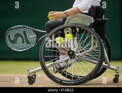 Détail de tennis en fauteuil roulant au Wimbledon Championships 2017 Banque D'Images