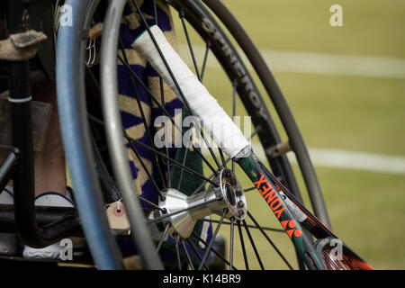 Joueur de tennis en fauteuil roulant le détail lors du tournoi de Wimbledon 2017 Banque D'Images