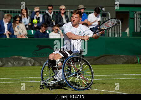 Alfie Hewett de go au Gentlemen's Tennis en fauteuil roulant - championnats de Wimbledon 2017 Banque D'Images