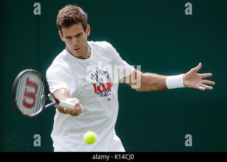 Juan Martin del Potro de l'Argentine au cours de la pratique au Wimbledon Championships 2017 Banque D'Images