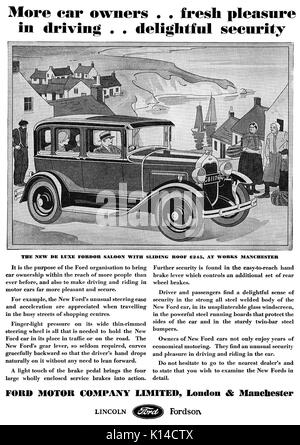 1930 La publicité pour la Ford Fordor berline. Banque D'Images