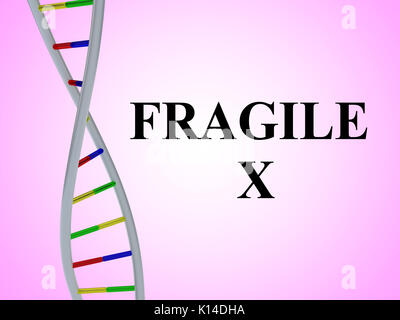 3D illustration de 'X' Fragile avec script , en double hélice de l'ADN isolé sur gradient de rouge. Banque D'Images