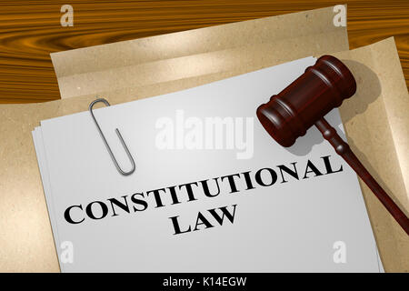3D illustration de "DROIT CONSTITUTIONNEL" titre sur document juridique Banque D'Images