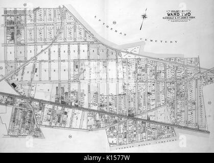 Plan de Quartier 2 dans le Queens, à New York, avec légende originale 'Map lecture bornée par Sherman St, Slocum, Howard St St, Sheridan St, St Sigel, Hooker, Hancock St St, St Thomas, St Meade, Folsom Ave, Fosdick Ave, Tompkins Ave, Webster Ave, Madison Ave, Washington Avenue, y compris Ridgewood Ave, Wyckoff Ave, Clinton Ave, Cooper Ave, Montague Ave, avenue Fulton, Myrtle Ave, Indiana, Luther PL PL, Yale Ave, St Glasser, Harman Ave, Fresh Pond Road, Edsall Ave, Putnam Ave, St', Washington, DC, 1742. Banque D'Images