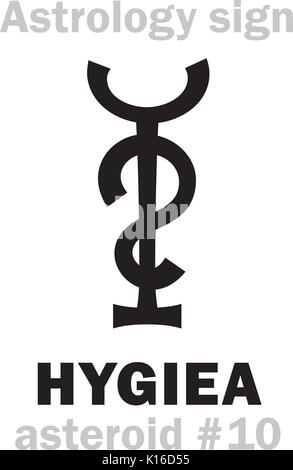 Alphabet d'astrologie : HYGIEA, astéroïde # 10. Caractères hiéroglyphes signe (symbole unique). Illustration de Vecteur