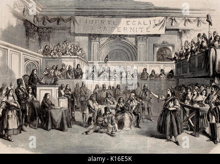 Scène de "l'histoire de deux Villes" au Lyceum Theatre - Le Tribunal révolutionnaire - Londres, vers 1860 Banque D'Images