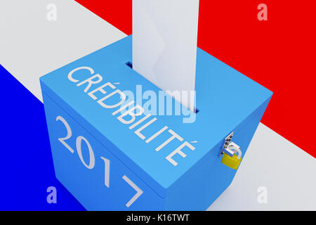 3D illustration de 'CR ?DIBILIT ? ', '2017' et sur l'urne, avec drapeau Français en arrière-plan. Banque D'Images