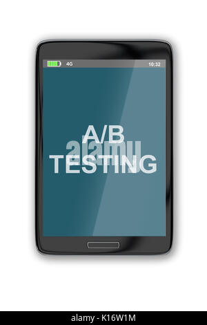 3D illustration de 'A/B Testing" titre sur l'écran de cellulaire, isolé sur blanc. Banque D'Images