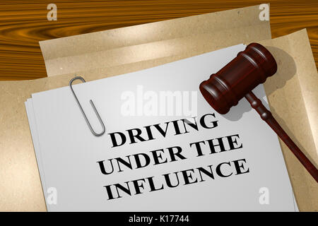 3D illustration d''DRIVING SOUS L'INFLUENCE' title sur les documents juridiques. Concept juridique. Banque D'Images