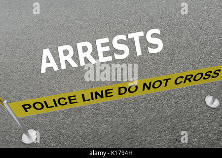 3D illustration de 'ARRESTATION' titre sur le sol dans une arène de la police. Concept de police Banque D'Images