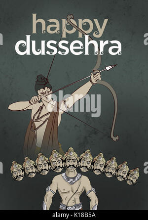 Stock antique Illustration de 'happy Dussehra' carte de vœux, heureux ou vijayadashmi Navaratri, Important festival hindou de l'Inde montrant illustration Banque D'Images