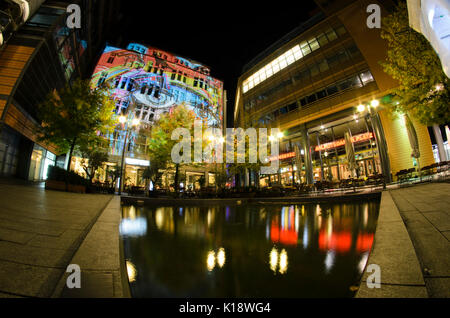 Projection de lumière sur haus huth, Potsdamer Platz, Berlin, Allemagne Banque D'Images