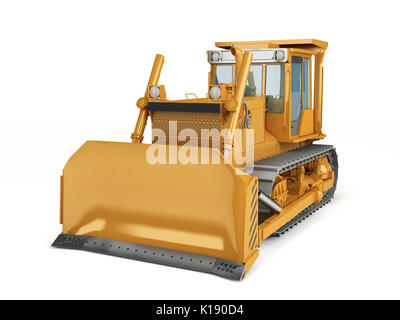 Bulldozer hydraulique Orange isolé sur fond blanc. 3D illustration Banque D'Images