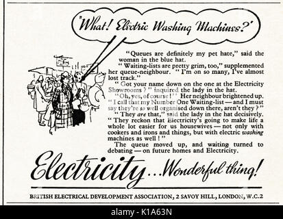 1940 old vintage publicité publicité originale dans l'électricité vers 1946, lorsque le magazine fournitures étaient toujours restreinte en vertu de rationnement de l'après-guerre Banque D'Images