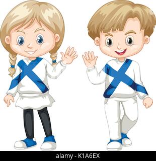 Finnish boy and girl waving bonjour illustration Illustration de Vecteur