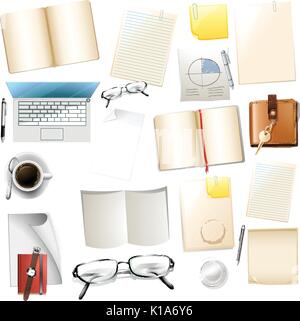 Fournitures de bureau différents sur fond blanc illustration Illustration de Vecteur