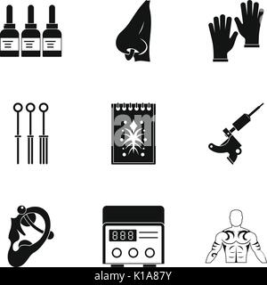 L'équipement de salon de tatouage, le style simple icon set Illustration de Vecteur