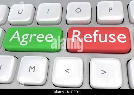 Rendre illustration de clavier de l'ordinateur avec l'Accord d'impression sur le bouton vert, et la refuser d'impression sur un bouton rouge situé à proximité Banque D'Images