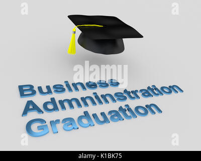 Rendre l'obtention du diplôme en administration des affaires de l'illustration dans le cadre d'un script graduation hat. Concept L'obtention du diplôme. Banque D'Images