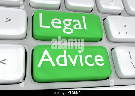 Rendre illustration de clavier de l'ordinateur avec l'impression des avis juridiques sur deux boutons verts Banque D'Images