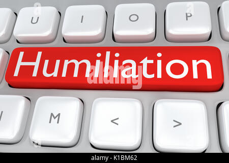 Rendre illustration de clavier de l'ordinateur avec l'humiliation d'impression sur un bouton rouge Banque D'Images