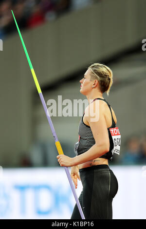 Elizabeth GLEADLE (Canada) qui se font concurrence sur le javelot femmes à la finale 2017, championnats du monde IAAF, Queen Elizabeth Olympic Park, Stratford, London, UK. Banque D'Images