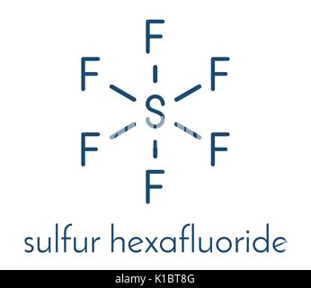 Hexafluorure de soufre isolant gaz molécule. Des microbulles sont utilisés comme agent de contraste pour échographie. Puissant gaz à effet de serre. Formule topologique. Illustration de Vecteur