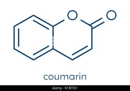 Molécule parfumée aux herbes de la coumarine. Responsable de l'odeur du foin fauché à nouveau. Formule topologique. Illustration de Vecteur