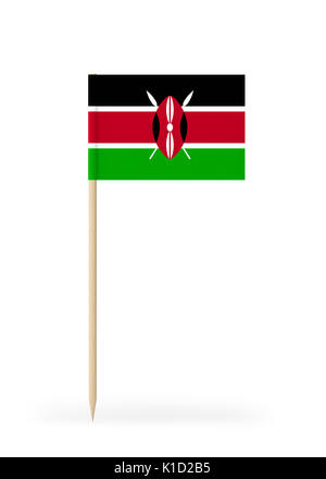 Kenya petit drapeau sur un cure-dent. Le drapeau a joliment détaillé la texture. Rendu 3D de haute qualité. Isolé sur fond blanc. Le rendu 3D. Banque D'Images