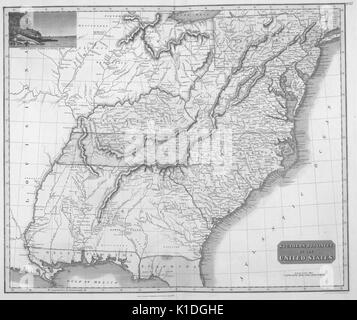 Carte des provinces du sud des États-Unis, 1817. à partir de la bibliothèque publique de new york. Banque D'Images