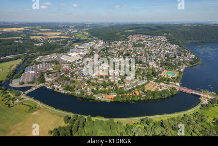 Harkortsee Obergraben, barrage, Harkortsee lock, aperçu de Wetter vu depuis le sud-ouest, Wetter (Ruhr), région de la Ruhr Banque D'Images