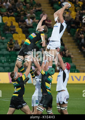 Northampton, Royaume-Uni. Août 25, 2017. 25-08-2017 Northampton Saint v Ulster à Northampton Franklin's garden 55 15 Northampton Ulster Crédit : PATRICK ANTHONISZ/Alamy Live News Crédit : PATRICK ANTHONISZ/Alamy Live News Banque D'Images