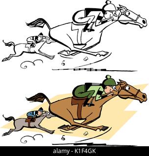 Deux chevaux qui courent une course sur une piste de course Illustration de Vecteur