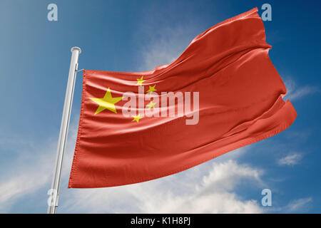 Drapeau chinois est signe d'un ciel magnifique et paisible de jour tandis que soleil brille. Le Rendu 3D Banque D'Images