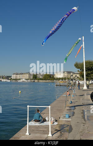 Les Bains des Pâquis l'un des endroits les plus populaires dans Genève Suisse Banque D'Images