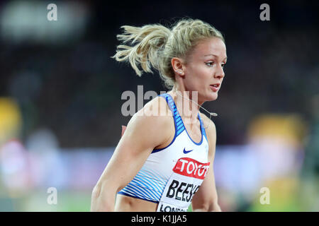 Meghan Beesley (Grande-Bretagne) qui se font concurrence sur le 400 m haies femmes à la demi-finale 2, 2017 championnats du monde IAAF, Queen Elizabeth Olympic Park, Stratford, London, UK. Banque D'Images