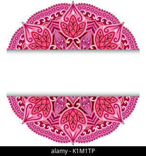 Carte avec fond de mandala. Carte ou invitation. Rouge. Mariage. Élément cercle géométrique Banque D'Images