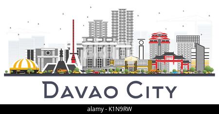 Davao City Philippines Skyline avec bâtiments gris isolé sur fond blanc. Vector Illustration. Les voyages d'affaires et tourisme Illustration Illustration de Vecteur