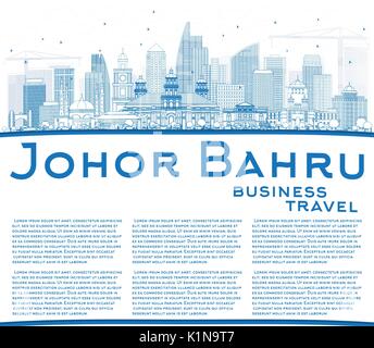 Johor Bahru Malaisie contour bleu horizon avec les bâtiments et l'espace de copie. Les voyages d'affaires et du tourisme à l'architecture moderne d'illustration vectorielle. Illustration de Vecteur