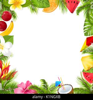 Les fruits d'été Poster avec Hibiscus, fleurs de frangipanier Illustration de Vecteur