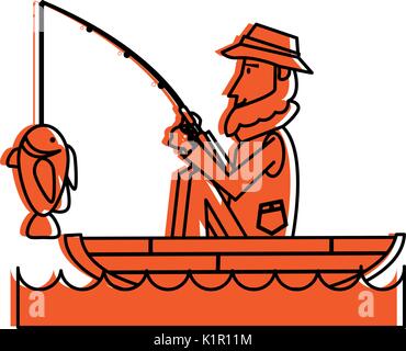 Pêcheur sur le bateau droit vector illustration design couleur orange Illustration de Vecteur