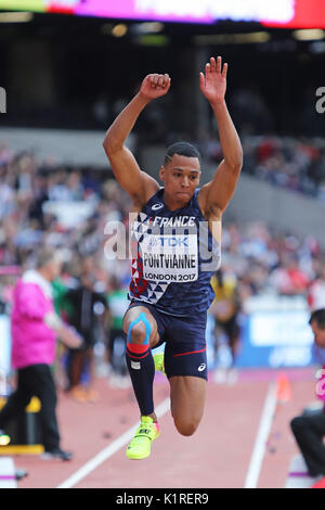 Jean-Marc PONTVIANNE (France) en compétition dans l'épreuve du triple saut à la qualification B 2017, championnats du monde IAAF, Queen Elizabeth Olympic Park, Stratford, London, UK. Banque D'Images