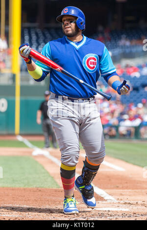 27 août 2017 : Chicago Cubs catcher Rene Rivera (7) réagit au cours de la MLB match entre les Cubs de Chicago et les Phillies de Philadelphie à la Citizens Bank Park de Philadelphie, Pennsylvanie. Christopher Szagola/CSM Banque D'Images