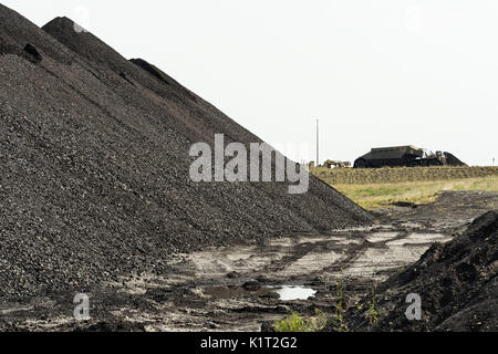 Hanna, en Alberta, Canada. Août 31, 2016. Des tas de charbon utilisé pour alimenter la centrale de Sheerness, près de la ville de Hanna, en Alberta. Les centrales thermiques au charbon centrale est co-administré par ATCO et TransAlta Utilities et exploité par ATCO Power, c'est fourni avec le charbon sous-bitumineux provenant de la mine de Sheerness appartenant et exploités par l'Westmoreland Coal Company. Credit : Bayne Stanley/ZUMA/Alamy Fil Live News Banque D'Images