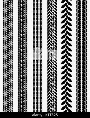 Noir imprime des voitures, des pneus, illustration vectorielle, modèle sans couture Banque D'Images