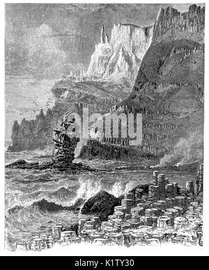 1870 : 1870 : Le Giant's Causeway, une zone d'environ 40 000 colonnes de basalte d'enclenchement, le résultat d'une ancienne éruption volcanique. Il est situé près de Bushmills dans le comté d'Antrim, sur la côte nord de l'Irlande du Nord. Il a été déclaré site du patrimoine mondial par l'UNESCO en 1986 et une réserve naturelle nationale de l'année suivantes. Banque D'Images