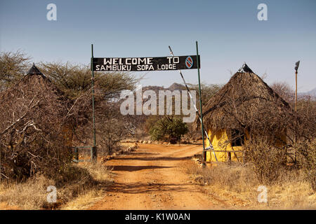 Entrée bienvenue signe pour Samburu Sopa Lodge à Samburu, Kenya, Afrique. Banque D'Images